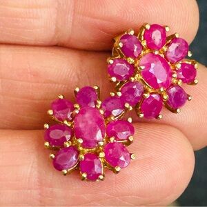 Luxurious rubies and sterling silver with 14K gold overlay earrings